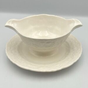 Vintage 1960s Pope Gosser China Rose Point‎ Gravy Boat Attached Underplate USA